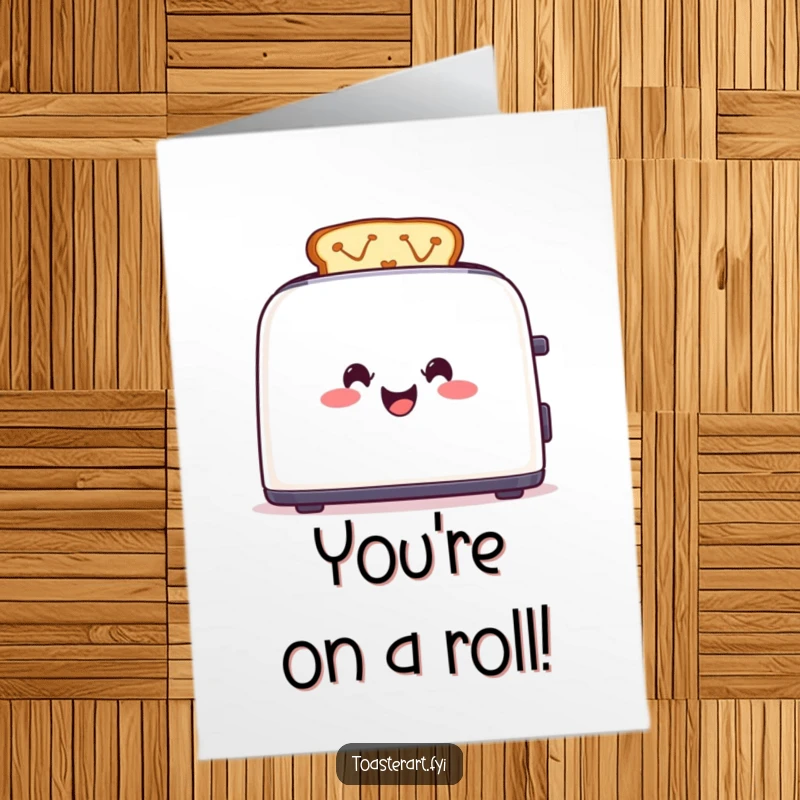 Funny Free Printable Congratulations Card: Cheerful toaster artistically creating colorful toast designs, celebrating a vibrant success.