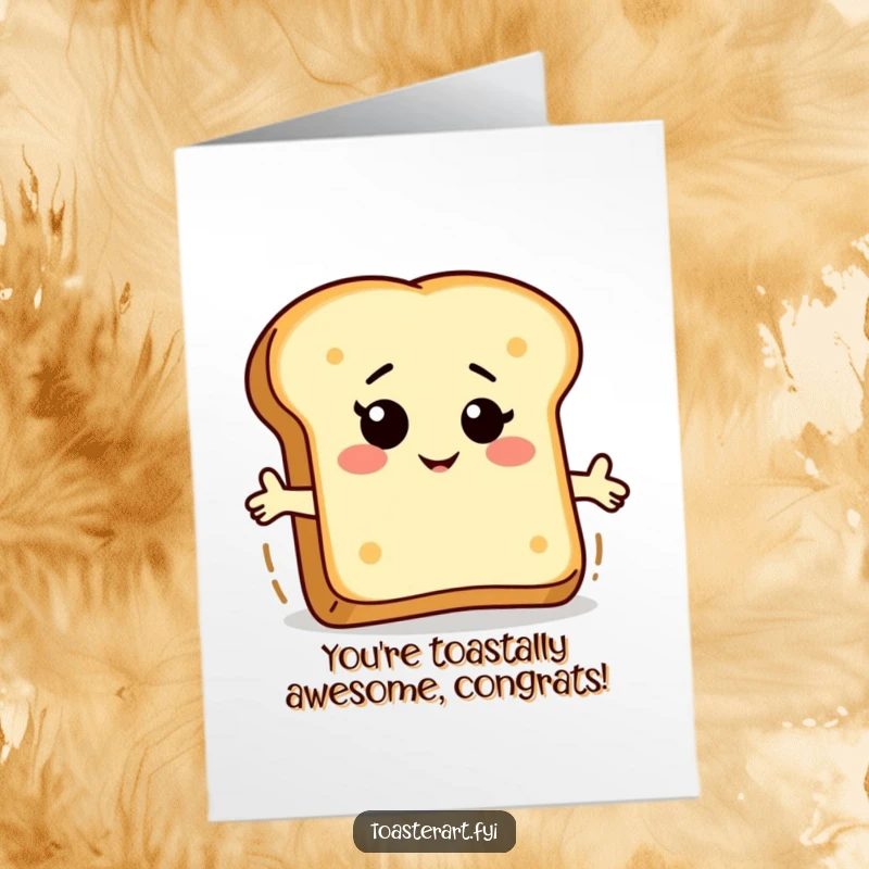 Funny Free Printable Congratulations Card with a winking bread slice character riding a rising toast, celebrating victory.