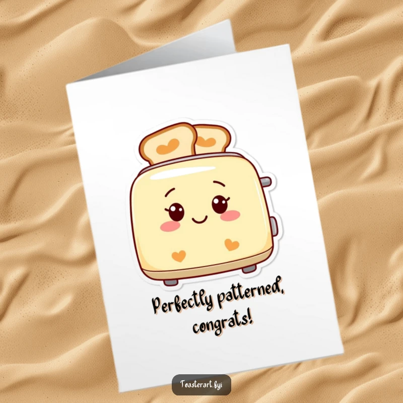 Funny Free Printable Congratulations Card featuring a smiling toaster with perfectly patterned toast designs, sophisticated humor.