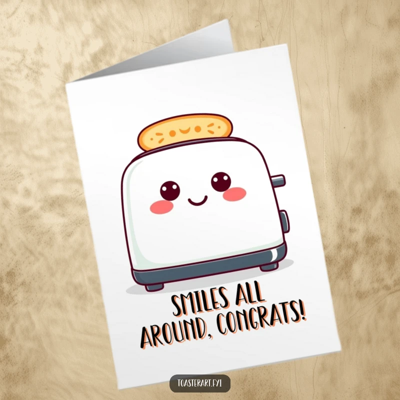 Funny Free Printable Congratulations Card with a cheerful toaster creating toast smiley faces, perfect for celebrating wins.