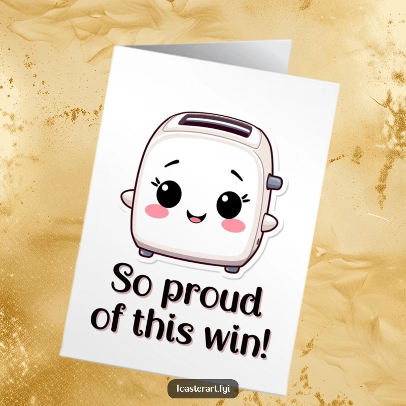 Funny Free Printable Congratulations Card: A toaster character proudly beaming with self-satisfaction.
