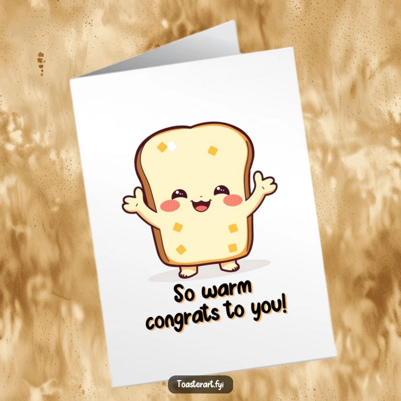Funny Free Printable Congratulations Card: A friendly toast character offering a warm, loving embrace.