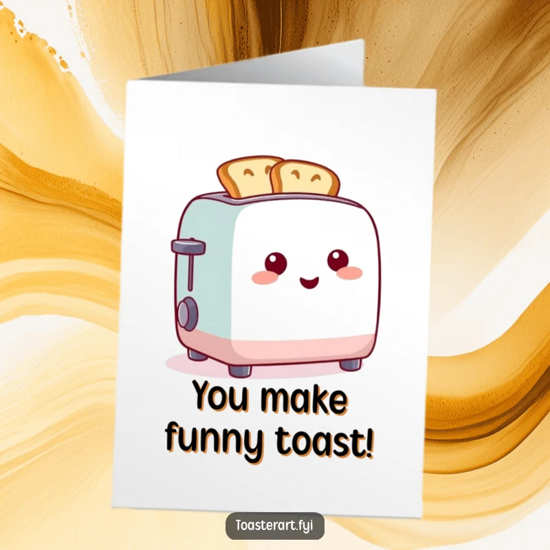 Funny Free Printable Congratulations Card showing a cheerful toaster making toast into silly, unexpected shapes for congratulations.