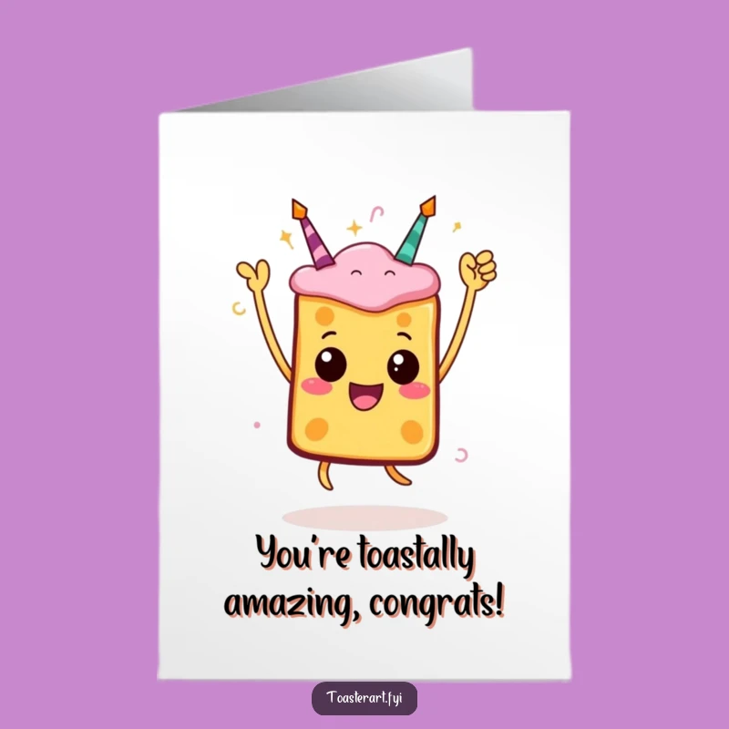 Free Printable Congratulations Card: Toast's Victory Jump - Funny Downloadable Gift for Success