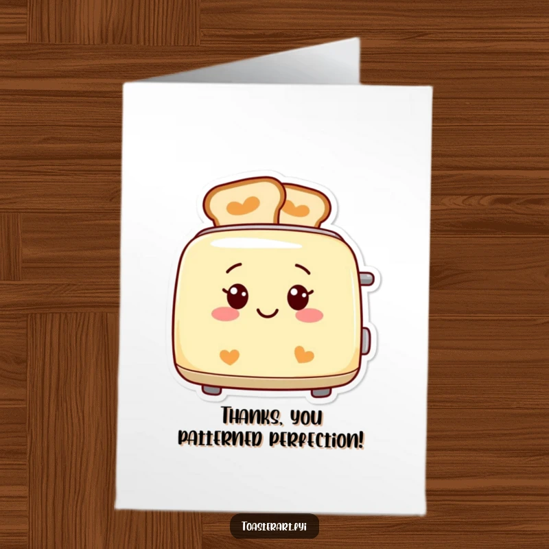 Funny Free Printable Thank You Card with a smiling toaster showcasing perfectly patterned toast, a neat and humorous thank you.