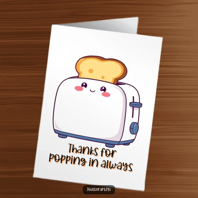 Funny Free Printable Thank You Card showing a giggling toast character popping out of a toaster, offering a humorous thank you.