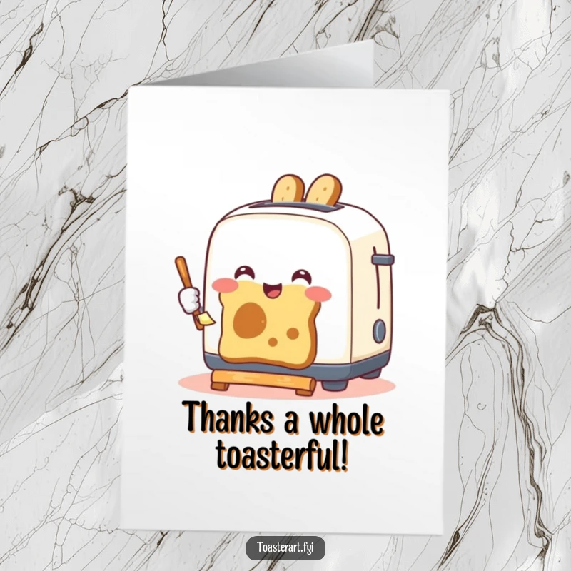 Funny Free Printable Thank You Card with a happy toaster painting toast, a wonderfully unique downloadable gift.