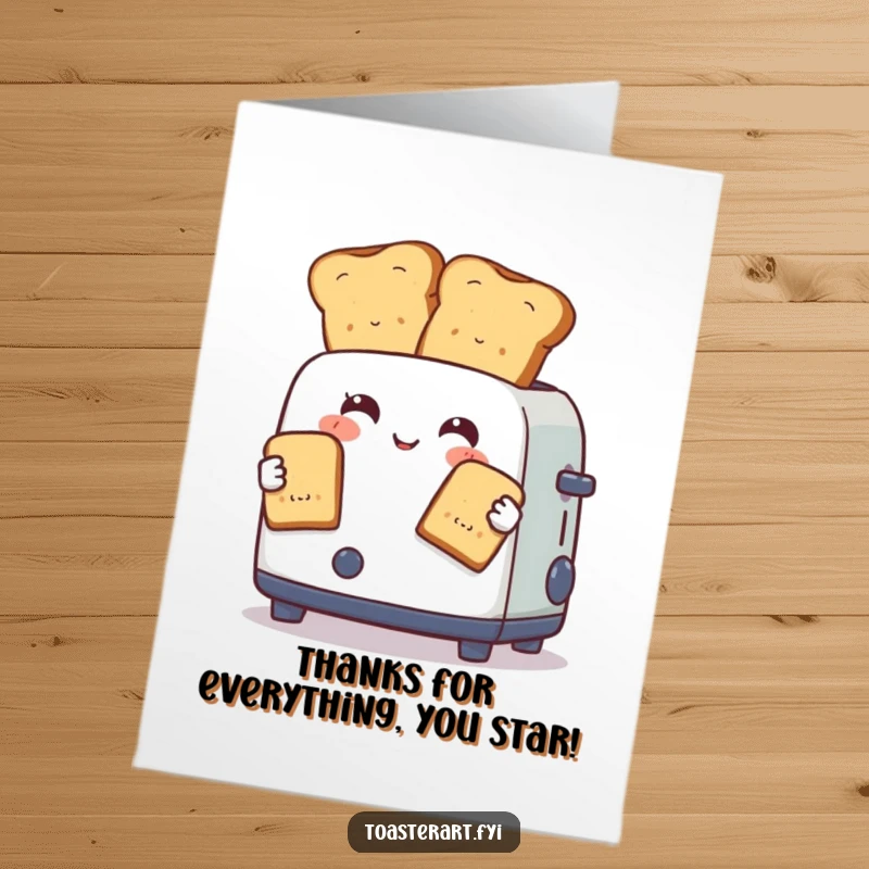 Funny Free Printable Thank You Card: A talented toaster juggling toast slices, a delightful thank you gesture.