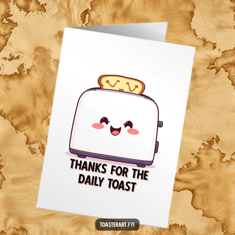 Funny Free Printable Thank You Card: Cheerful toaster busy creating colorful toast designs, a vibrant expression of thanks.
