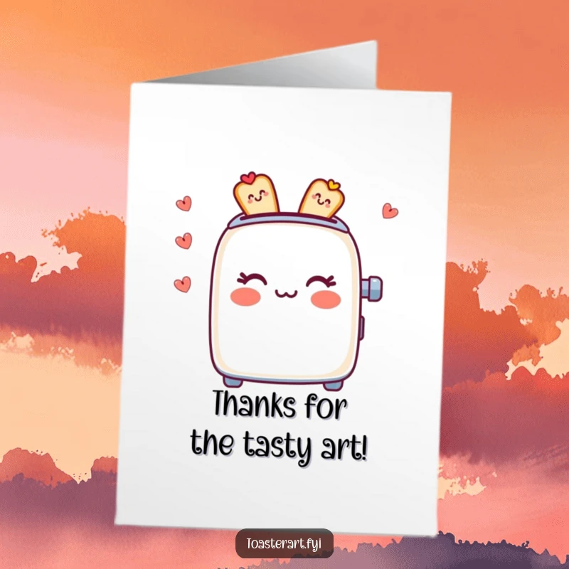 Funny Free Printable Thank You Card: A toaster character creating decorative edible patterns.