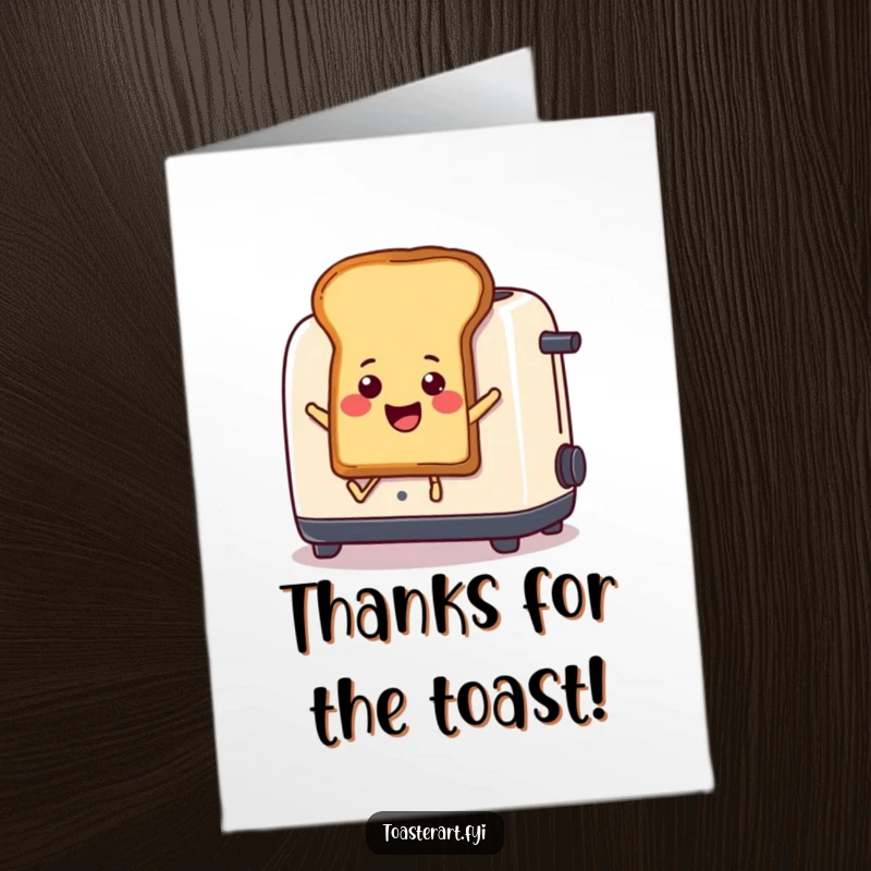 Funny Free Printable Thank You Card: A smiling toast character comically leaping out of a toaster, full of thanks.