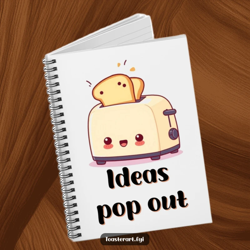 Funny surprised toaster notebook with toast flying out unexpectedly, a humorous journal for creative minds.
