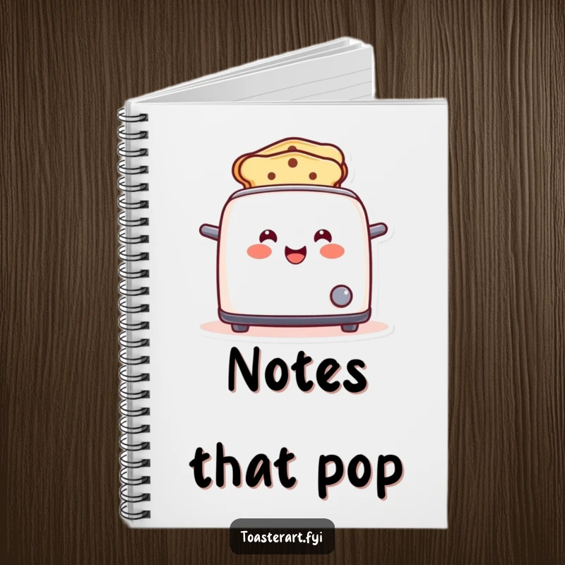 Funny toaster notebook with a happy character popping up smile-toast, great for notes and as a funny gift.