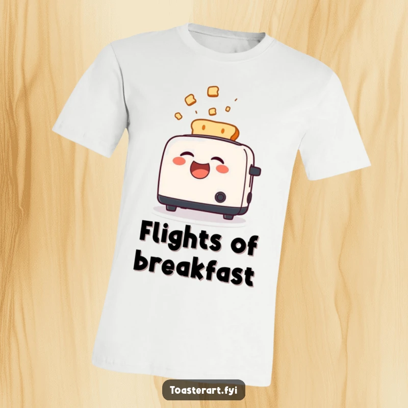Funny T-Shirt with a toaster character roaring with laughter as toast dramatically flies out, symbolizing breakfast chaos.