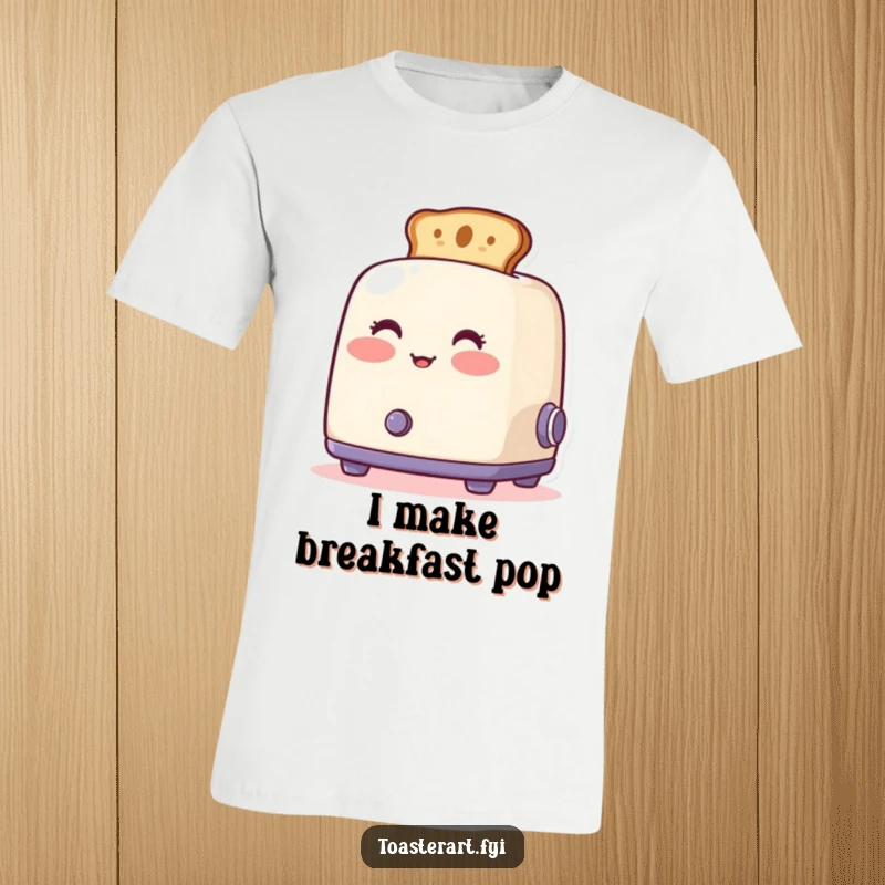 Funny blushing toaster t-shirt with toast emerging artistically, a comical and stylish wear for breakfast enthusiasts.