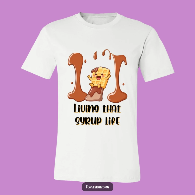 Funny Waffle Syrup Slide T-Shirt: Comedic Breakfast Cartoon Apparel Gift