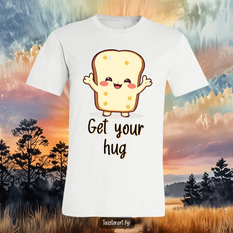 Funny T-Shirt: A cheerful toast character extends a warm, embracing hug, symbolizing comfort and affection.