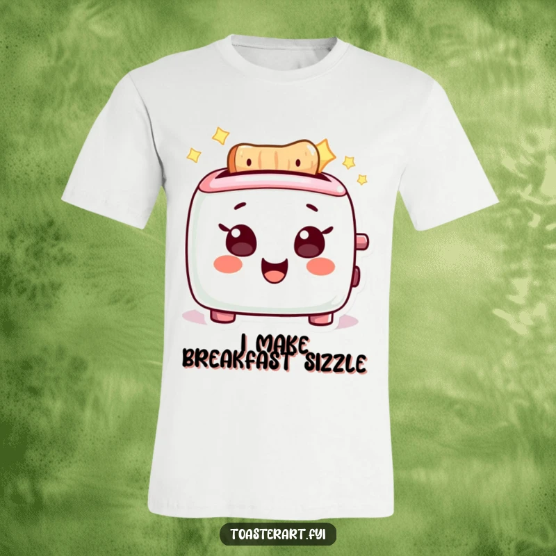 Funny T-Shirt: A delighted toaster character with bright, glowing heating elements, radiating happiness and warmth.