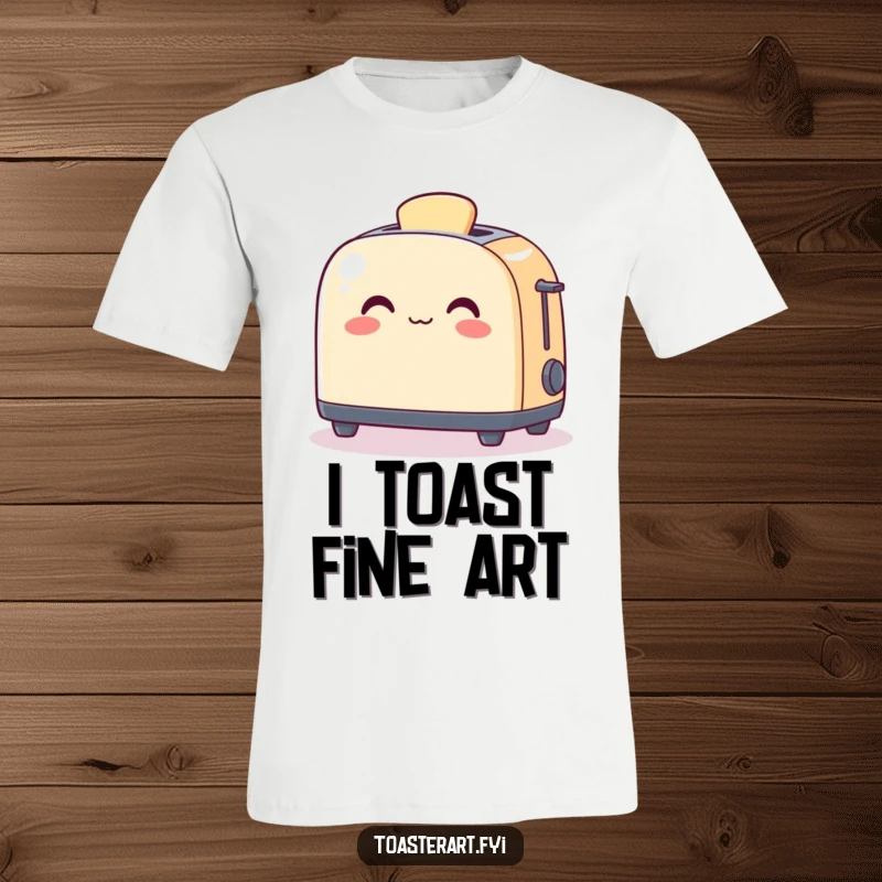 Funny T-Shirt depicting a happy toaster character providing gentle warmth to a small, charming piece of artwork.