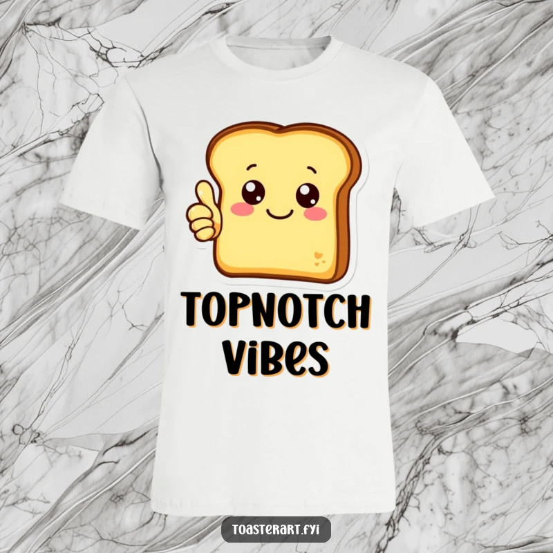 Funny t-shirt depicting a cheerful toast character giving a hearty thumbs up, symbolizing positivity and breakfast delight.