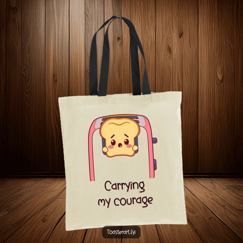 Funny Toast Tote Bag: A startled slice of toast peeks from toaster slots, ideal for carrying essentials with humorous surprise.